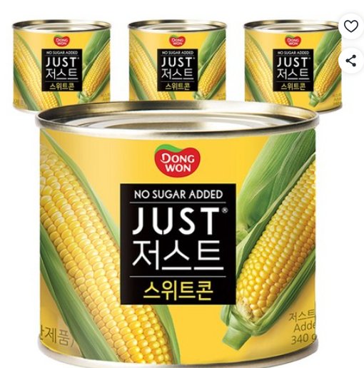 [쿠팡] 동원 JUST 노슈가 스위트콘, 340g, 4개