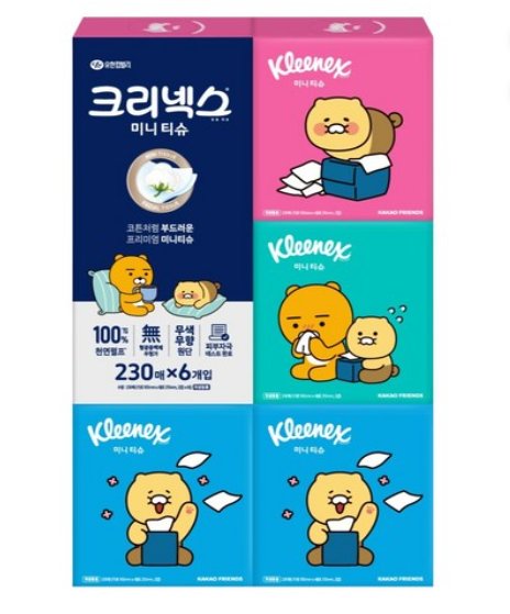 [쿠팡] 크리넥스 코튼처럼 부드러운 프리미엄 미니티슈 카카오프렌즈, 230매입, 6개