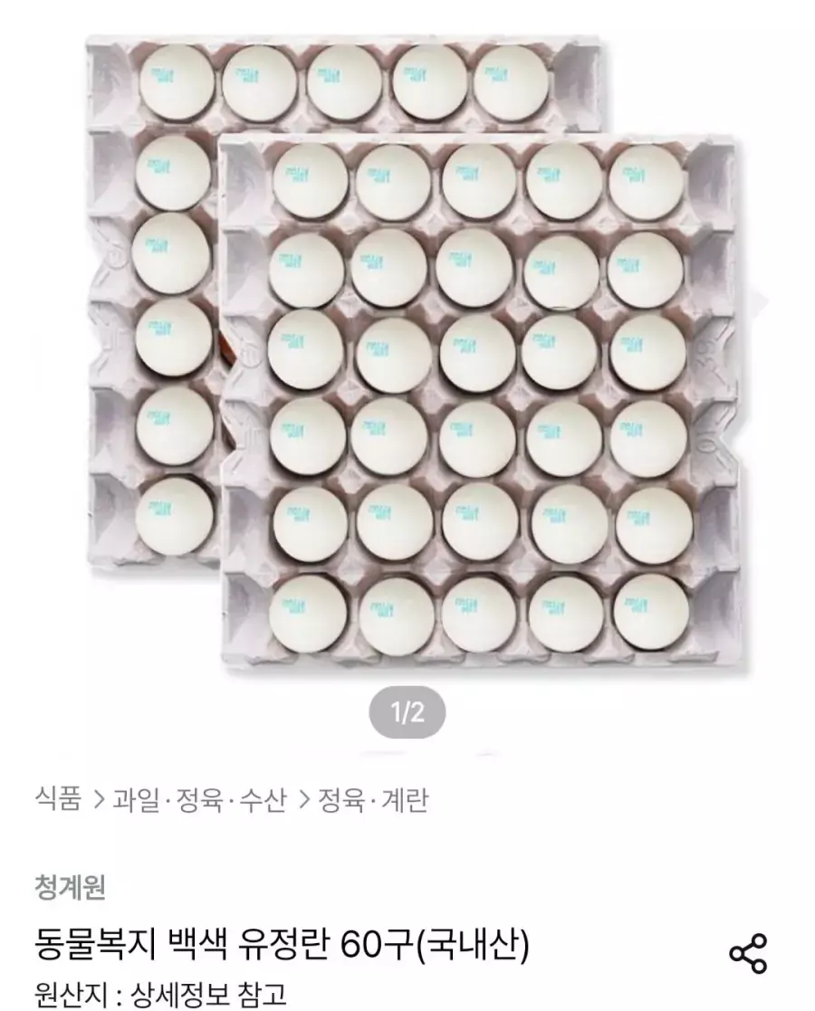 [오늘의집] 국내산 동물복지 백색 유정란 60구