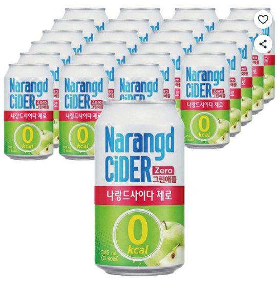 [쿠팡] 나랑드사이다 제로 그린애플 캔, 345ml, 24개