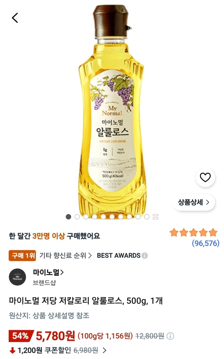 [쿠팡] 마이노멀 저당 저칼로리 알룰로스, 500g, 1개