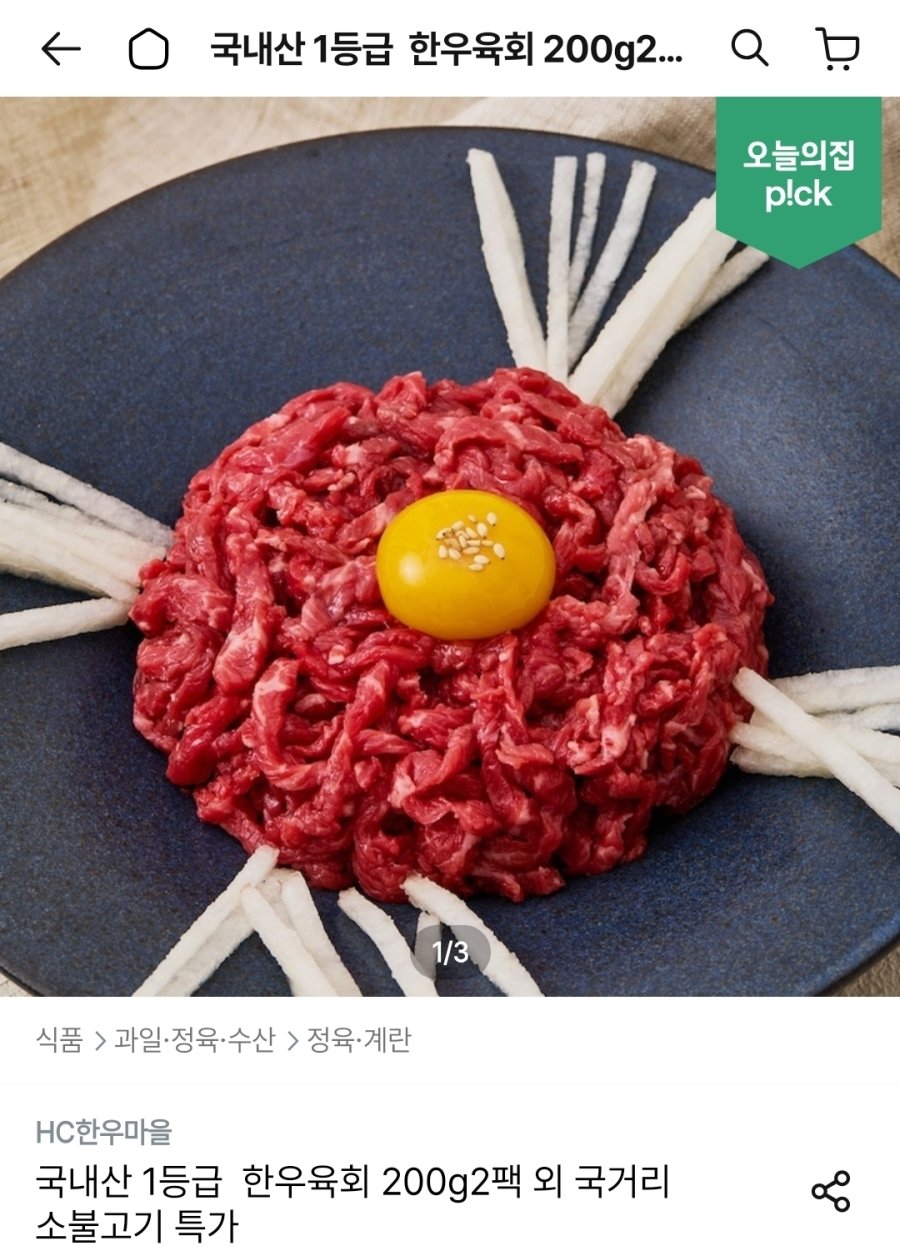 [오늘의집] 국내산 1등급 한우육회 200g 2팩