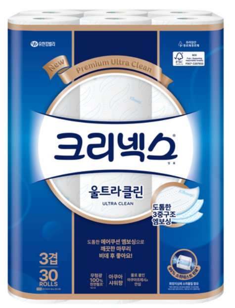 [쿠팡] 크리넥스 울트라클린 천연펄프 3겹 고급롤화장지, 27m, 30개입, 1개